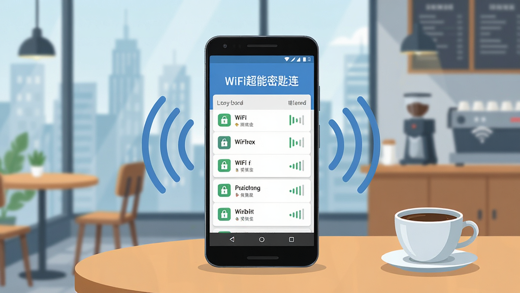 �����������һ����׿�ֻ����ֻ���Ļ��ʾ��WiFi�����ܳ�����Ӧ�ý��棬�������и���WiFi�б����ź�ǿ��ͼ�꣬����Ϊ�ִ����п��ȹݻ��������ֲ��þ��й�ͼ���Ű������������Ϊ��ƽ���Ƽ��廭��ϸ�ڰ����ֻ���WiFi�źŲ��ơ�����ͼ�ꡢ���ȱ������棬���ʸ��壬�ɾ����޶���Ԫ�ء�