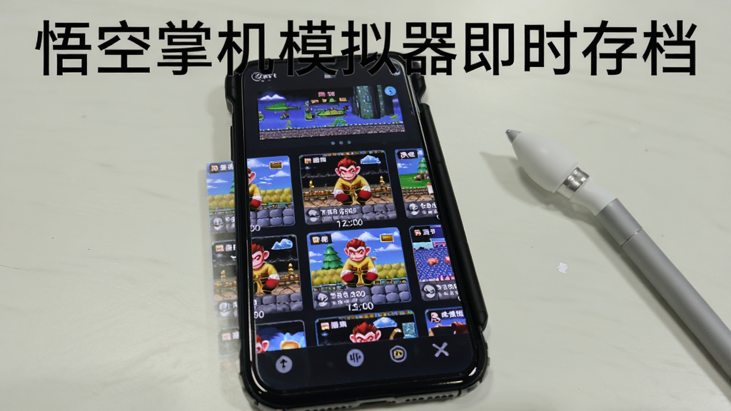 �ֻ���Ļ��ʾ����ƻ�ģ�����Ĵ浵�������棬�������ж���浵��λ��ÿ����λ��ʾ����Ϸ��ͼ�ͱ���ʱ�䣬�ֻ��Ա߷���һ֧���رʣ������Ǽ�Լ��ǳɫ���棬���ΪӦ�ý���չʾ��ϸ�����������ʸɾ��������������֡�����ƻ�ģ������ʱ�浵��