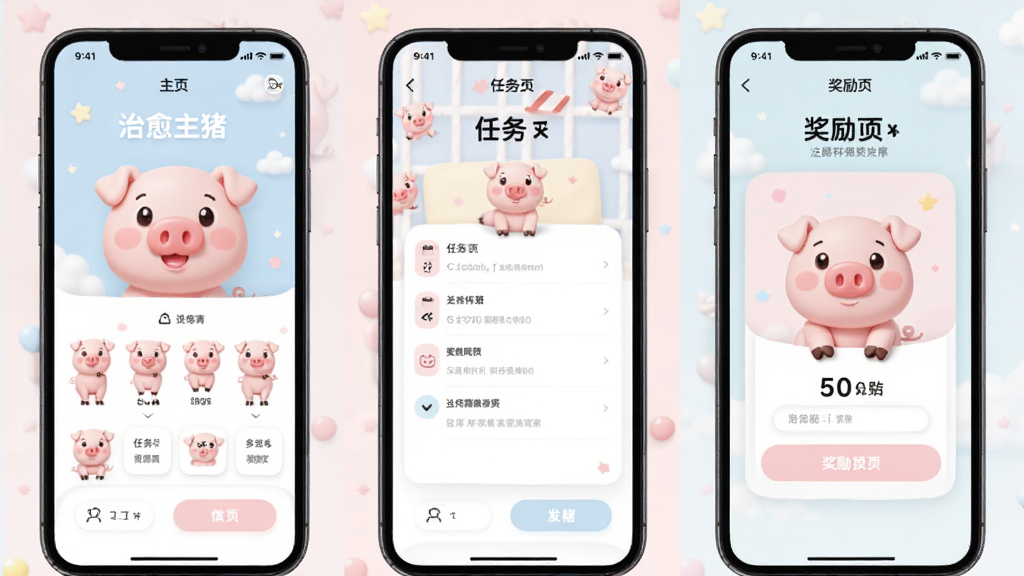 ��������APP�ڵĶ������ҳ��ƴ��չʾ��������ҳ������ҳ������ҳ��ÿҳ���з�ɫС����ͨ�������͵���������ɫ�����沼�����룬���ͳһ���������廭�ʣ��ɾ�������Ԫ��
