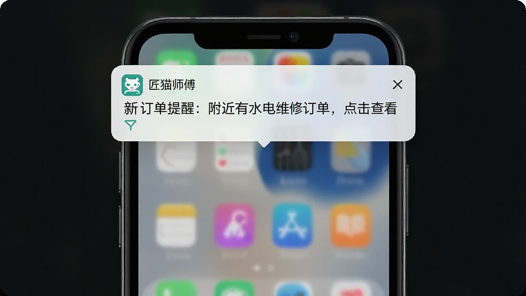 一张手机通知界面示意图,画面中手机屏幕上方弹出