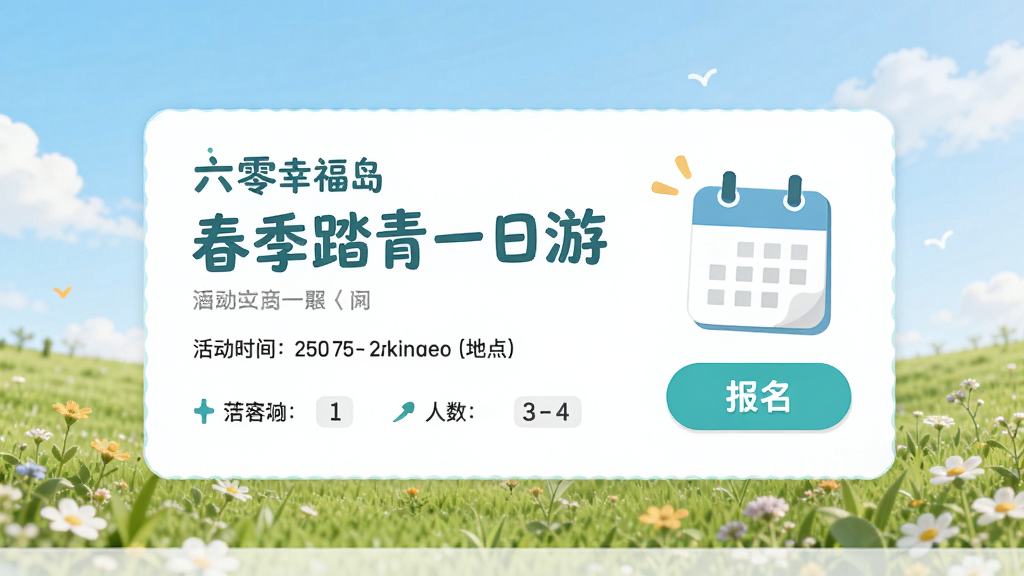 չʾ�������Ҹ����������ҳ�棬��������һ�Ż��Ƭ������д�š�����̤��һ���Ρ����Ա�������ͼ��ͱ�����ť������Ϊǳ��ɫ��պ���ɫ�ݵأ�����������죬ϸ�ڰ����ʱ�䡢�ص��������ʾ�����ʸ��壬������Ԫ�ء�