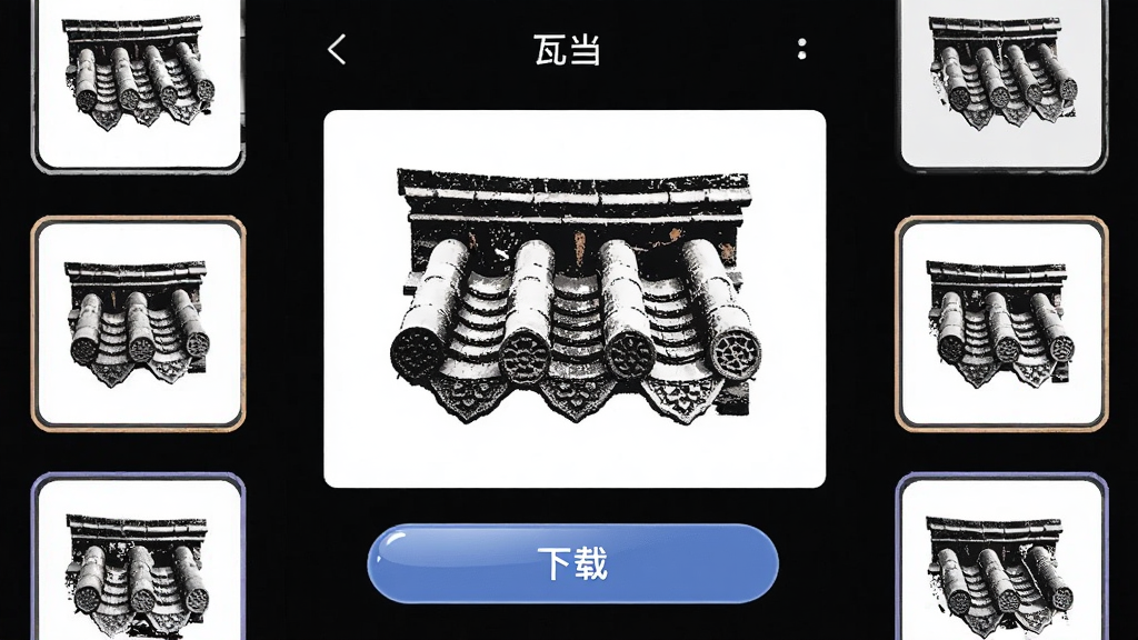 ���������ǡ��ߵ���APP���ز�����ҳ�棬��Ļ������ʾһ���ߵ���ӡͼ�����·��С����ء���ť����Χ���ƶ������ͼ���������½ṹ������ƽ����ϸ�ڰ�����ӡ��������ť�߹⡢����ͼ�߿򣬻��ʸ��壬�ɾ����޶���Ԫ��