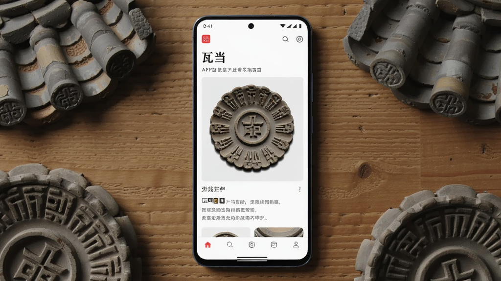 ����������һ��������׿�ֻ�����Ļ������ʾ���ߵ���APP����ҳ���棬������չʾԲ���ߵ�����ͼƬ�����ֽ��ܣ��ֻ�������ľ�������ϣ��Ա�ɢ�伸ö�ߵ�ʵ����岼�־��жԳƣ����Ϊ���¹��磬ϸ�ڰ����ߵ��������ֻ��߿�����ľ�ƣ����ʸ��壬�ɾ����޶���Ԫ��