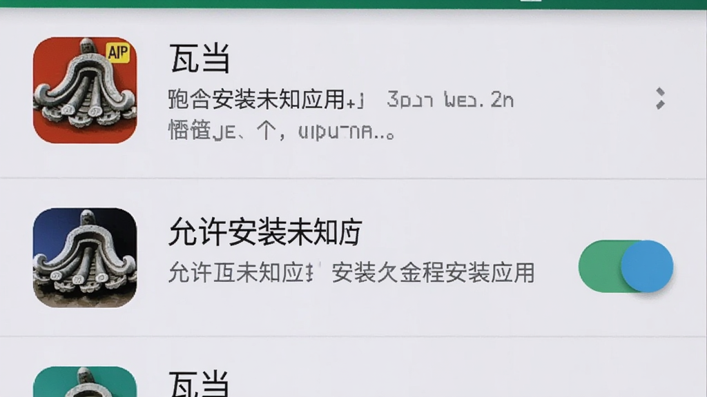 ���������ǡ��ߵ���APP�ڰ�׿�ֻ��ϵİ�װȨ�����ý��棬��Ļ��ʾ��������װδ֪Ӧ�á����أ��Ա�����ʾ���֣�����Ϊ�����б������ϵͳԭ����ϸ�ڰ������ذ�ť��Ӧ��ͼ�ꡢ����˵�������ʸ��壬�ɾ����޶���Ԫ��