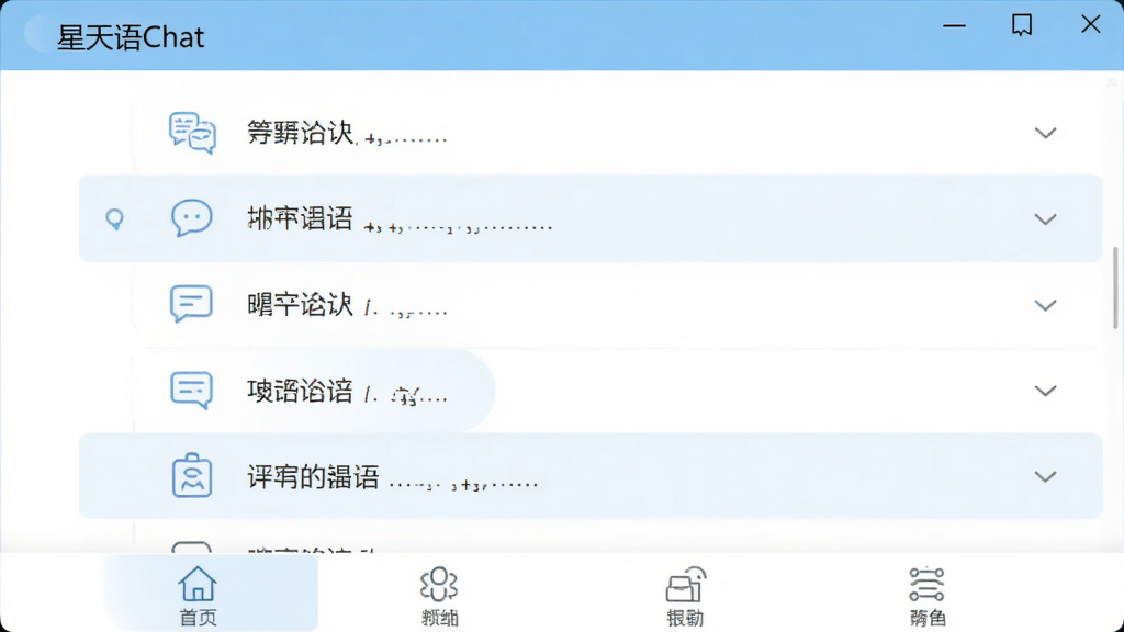 ������Chat�������������ͼ��񣬶�����ʾ�������ƣ��в�Ϊ�Ի��б����ײ�Ϊ���ܵ������������԰�ɫ��ǳ��ɫΪ����ͼ��������࣬����������������Ÿɾ��������������޶���Ԫ��