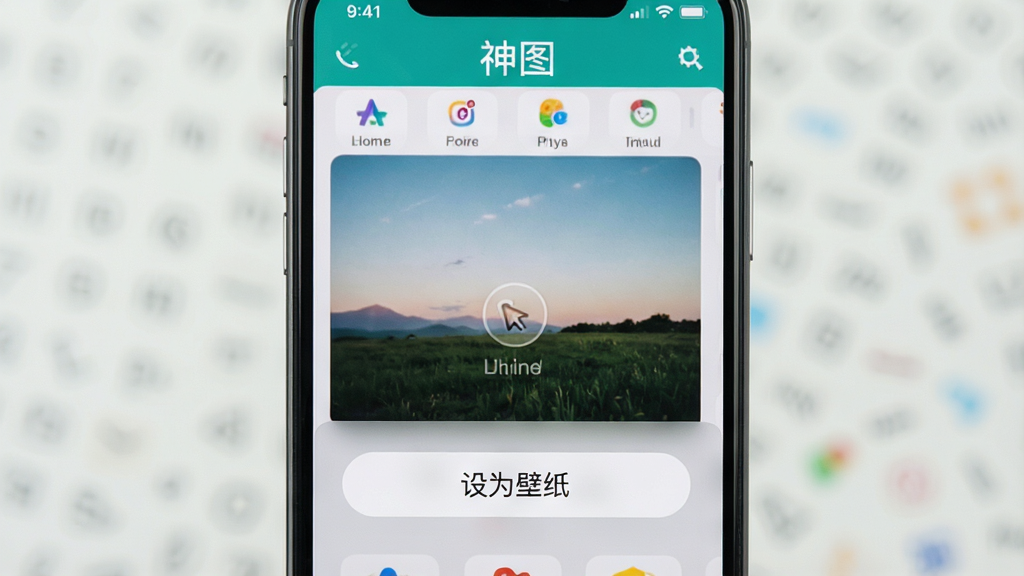 һ��չʾ��ͼApp���ֻ������ñ�ֽ�Ĳ��������ͼ�������С���ͼ���������Ƴ����ڶ������·��ǵ��ͼƬ�󵯳��ġ���Ϊ��ֽ����ť������Ϊ�ֻ���Ļ���棬�Ű��࣬���ʵ�ã�ϸ�����������ʸ��壬�ɾ����޶���Ԫ�ء�