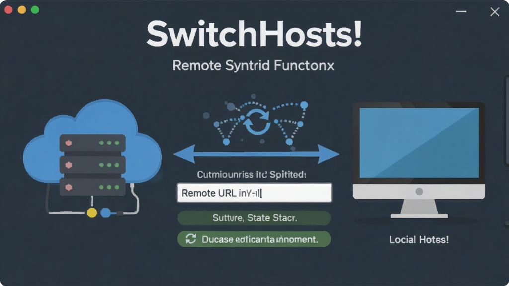 һ�š�SwitchHosts����Զ��ͬ�����ܵ�ʾ��ͼ������������ƶ˷�����ͼ�꣬�Ҳ��Ǳ��ص���ͼ�꣬�м��м�ͷ��ʾ����ͬ������������ʾԶ��URL������ͬ��״̬��ʾ���������ƽ���Ƽ��У����ֶԳƣ�ϸ�������������ߺ�ˢ��ͼ�꣬���ʸ��壬�ɾ��޶���Ԫ��