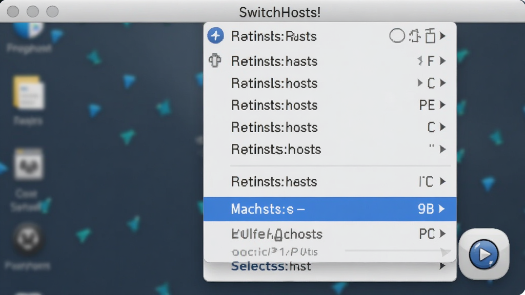 һ�š�SwitchHosts����ϵͳ���̲˵���ʾ��ͼ���������½���ʾ����ͼ���չ���Ĳ˵��б����˵��а������hosts�������ƺ��л�ѡ������Ǽ������滷����������дʵ������������ϸ���в˵����ѡ��״̬�����ʸ��壬�ɾ��޶���Ԫ��