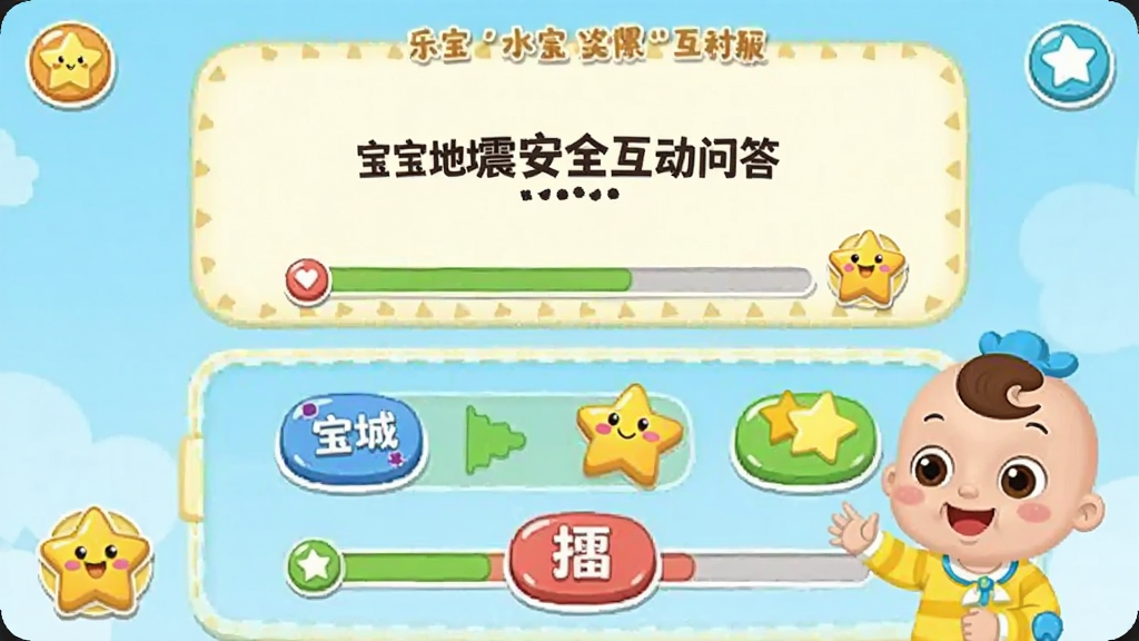 ��������ȫ�����ʴ����չʾ����������Ϊ��ͨ�����ʴ𳡾���������Ŀ��������ѡ�ť�����ǽ���ͼ��ͱ�����ʿ��ɫ�����ֲ������½ṹ���Ϸ�Ϊ����չʾ�����·�Ϊ��������������Ϊ��ͯ�Ѻõı�ƽ���廭�磬ϸ�ڰ�����ɫ��ť�������������������Ԫ�أ���������������ɾ����޶���װ��