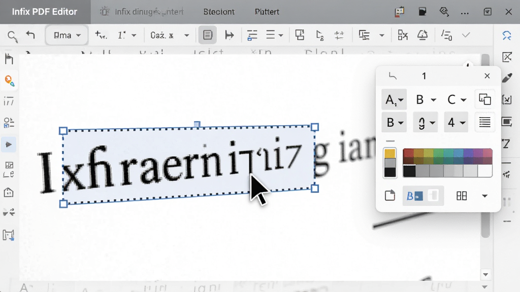 һ��չʾ Infix PDF Editor ���ֱ༭���ܵ���дͼ������۽��� PDF �ĵ�ҳ�棬���ͣ����һ�οɱ༭�����ϣ�������Χ�������߱༭���Ҳม����������ʾ���塢�ֺš���ɫ��ѡ�����Ϊǳ��ɫ������������Ԫ�����������������רҵ�����廭�ʣ��޶���Ԫ��