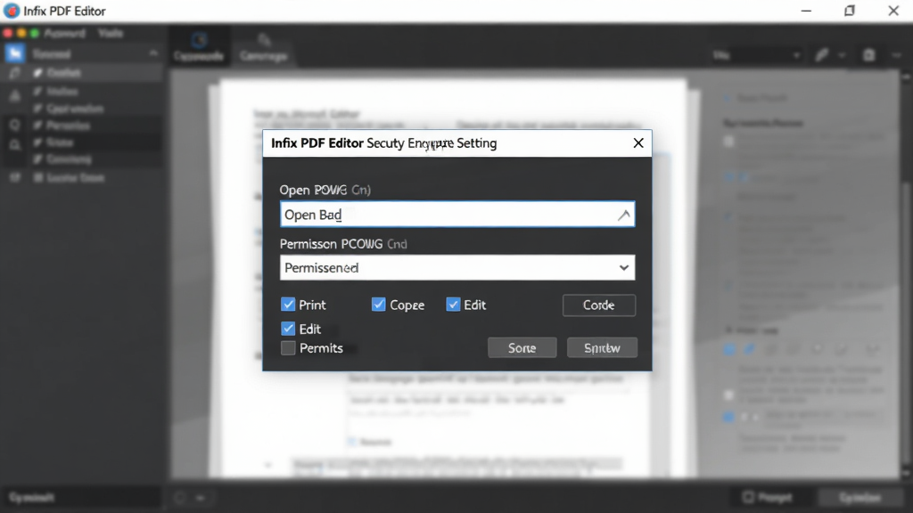 һ��չʾ Infix PDF Editor ��ȫ�������ô��ڵ�ͼƬ���������뵯���������öԻ��򣬰�����������Ȩ������������·��д�ӡ�����ơ��༭��Ȩ�޹�ѡ�����Ϊ����������ģ���������������Ͻ�רҵ����ɫ���ȣ����廭��