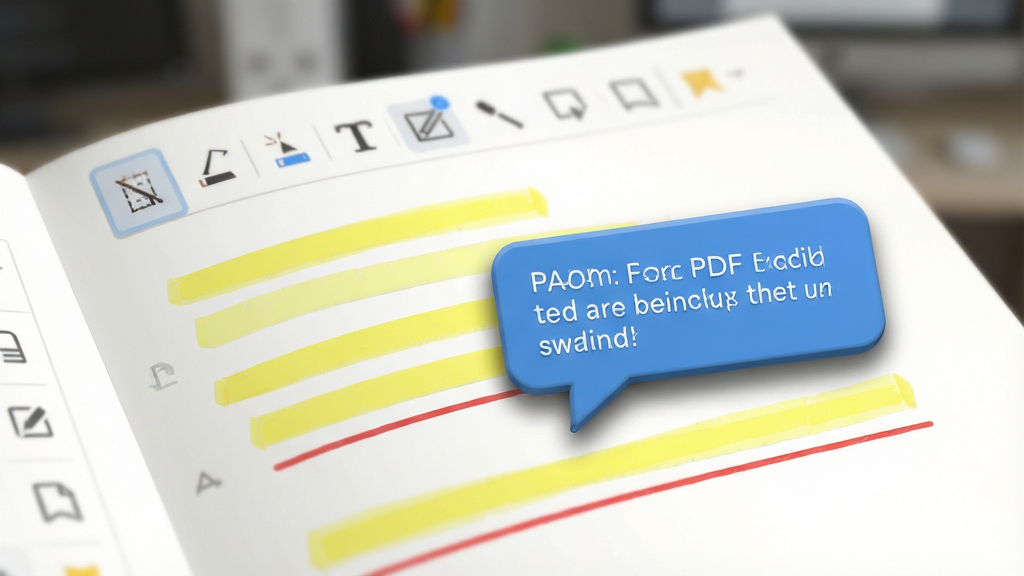 һ��չʾ���PDF�Ķ���ע�͹��ܵ���дͼ������������һ�ݴ򿪵�PDF�ĵ�ҳ�棬ҳ����ɢ���Ż�ɫ��ӫ��ʸ�������ɫ���»����Լ�һ���������ֵ���ɫ��ע���ݡ����־۽����ĵ��ֲ��������黯�����Ϊдʵ��UI�ֲ��Ŵ�ͼ��ϸ����Ҫ��ӫ��ʱ�Ե����Ȼ�İ�͸�����ɣ���ע�������Ӱ����С�������������չʾ�����������ϵ�ע��ͼ�ꡣ����Ҫ����壬����ɾ���ͻ�����ܵ�ʵ���������ԡ�