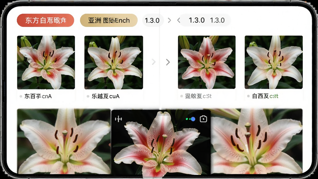 ���ٺ� 1.3.0 �ֻ�Ӧ�ý���չʾ����������Ϊ�ٺϻ�Ʒ��ͼ���б������������ٺϡ����ްٺϵȷ����ǩ���·���ʾ�ٺ�ͷ��ʶ��ͼʾ�����岼���������Ű��࣬���������Ȼ��ϸ�ڰ������������뻨����д�����ʸ��壬�ɾ��޶���Ԫ��