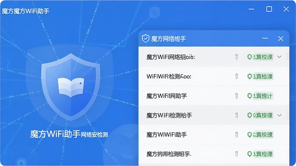 һ��չʾħ��WiFi�������簲ȫ��⹦�ܵ�ͼƬ������������������ʾ����ɨ�����簲ȫ�ԣ��а�ȫ����ͼ��ͼ�����б���������ȫ�ɿ�����������