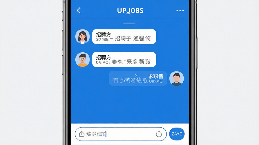 һ��չʾUPJOBS��ʱ��ͨ�����ͼƬ���ֻ���Ļ����ʾ����Ի������Ϊ��Ƹ����Ϣ���ݣ��Ҳ�Ϊ��ְ�߻ظ����ݣ��ײ��������ͷ��Ͱ�ť���������Լ����ɫ����ɫ�Ͱ�ɫΪ����ϸ�����������ʸɾ�������Ϊ��ɫ���޶���Ԫ��