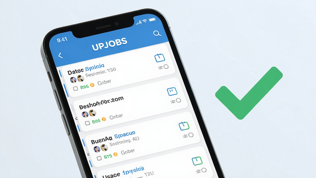 һ��չʾUPJOBSӦ�����ֻ�������������ͼƬ����Ļ����ʾְλ�б��������棬�Ա�����ɫ�Թ�ͼ���ʾ��������������࣬��ɫ���£�ϸ�����������ʸɾ�������Ϊǳɫ���޶���Ԫ��