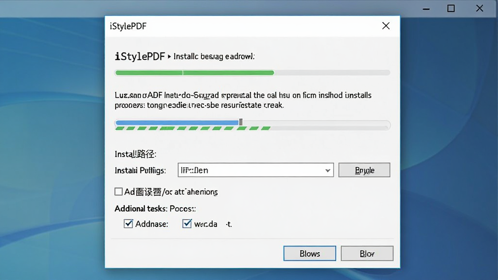 iStylePDF��װ�����ý����ͼ������Ϊ������Ļ�ϵ�������װ�򵼴��ڣ�����Ϊ���жԻ����Ű�������ʾ����Э�顢��װ·��ѡ�񡢸�������ѡ��Ȳ��裬���Ϊ��లװ����磬ϸ�������ֽ������������ť����ѡ��ѡ״̬��Ԫ�أ����������ֱ�ע��iStylePDF���������������ɾ��޸���