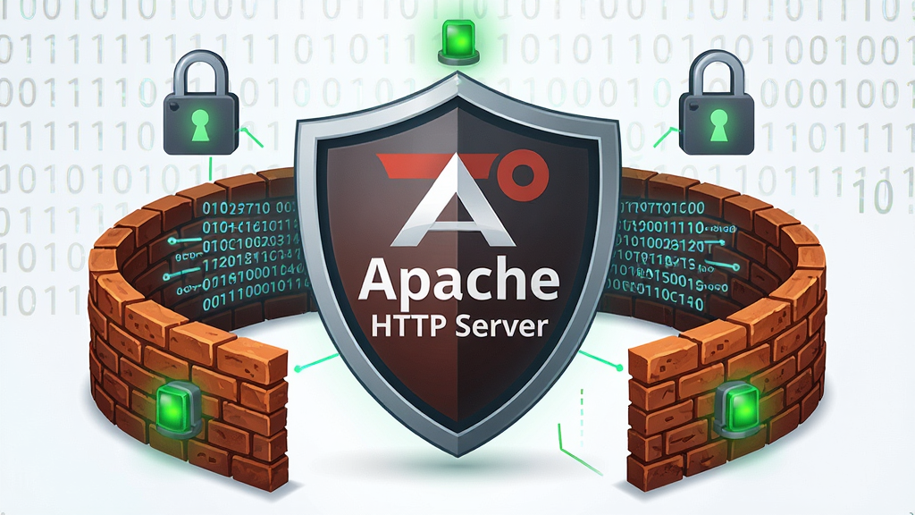 һ��չʾApache��ȫ����������ͼ�����������ǡ�Apache HTTP Server�����Ʊ�־����Χ������ͼ�ꡢ����������������ǽשǽ���������ֳʱ�������״��������ذ�ȫ�Ƽ��У�ϸ�ڰ�����ɫ��ȫָʾ�ơ������ƴ��뱳�������ʸ��壬�ɾ�����