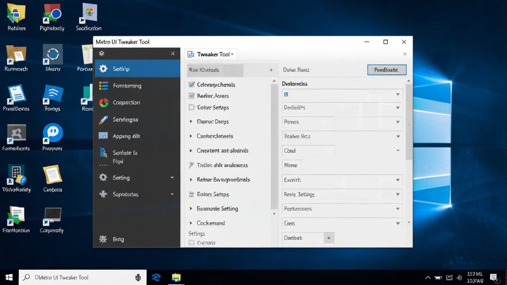 һ��չʾ Metro UI Tweaker Tool �����������ͼƬ�������������������ڣ����Ϊ���ܵ��������Ҳ�Ϊ��ϸ������壬���ڷ��Ϊ�ִ���ƽ����ƣ�����Ϊ Windows ���滷��������ͼ���������룬����ɫ�������׻�Ϊ��������ɾ����࣬�޶���Ԫ�أ����廭��