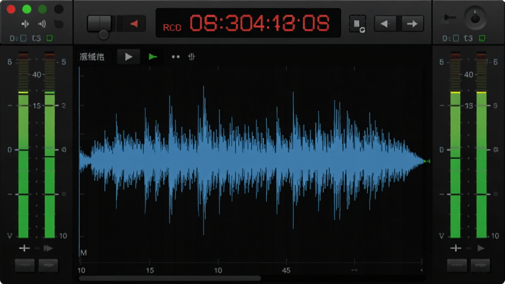 Audio Recorder Pro ����¼�ƽ����еĽ��棬������ʾ��̬��Ƶ����ͼ������Ϊ��ֱ��ƽ���������к�ɫ¼��ʱ���룬������Ϊרҵ��Ƶ����վ��ʽ�������������ɾ����޶���Ԫ��