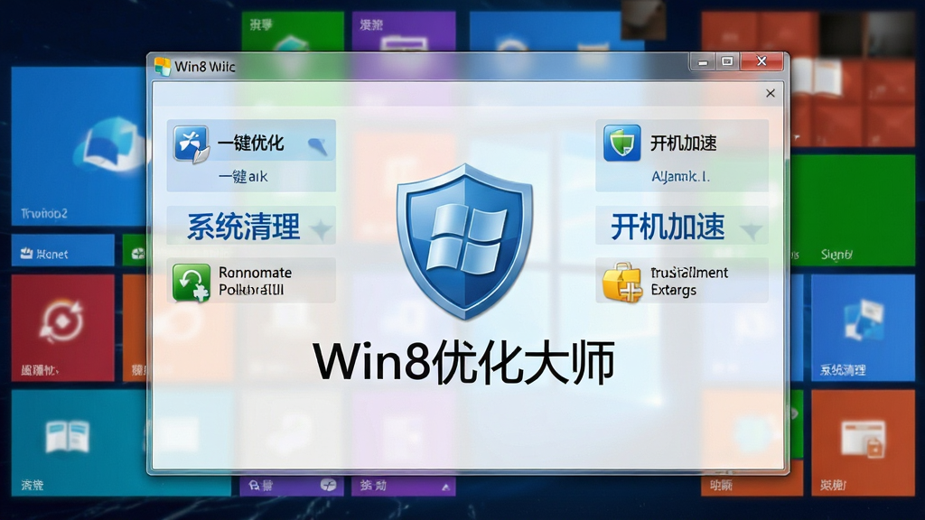 Win8�Ż���ʦ����������ȫòչʾ������������������־�Ե���ɫ����ͼ���롰Win8�Ż���ʦ�����֣�����ΪWindows 8���Ĳ�ɫ�������棬������������ռ�ݻ������ģ�����������չʾһ���Ż���ϵͳ�������������������������Ű������򣬷��Ϊ�ִ���ƽ���Ƽ��磬ϸ�������ְ�ť�߹⡢ͼ����Ӱ���͸��ë����Ч�������ʸ��壬����ɾ����޶���Ԫ��