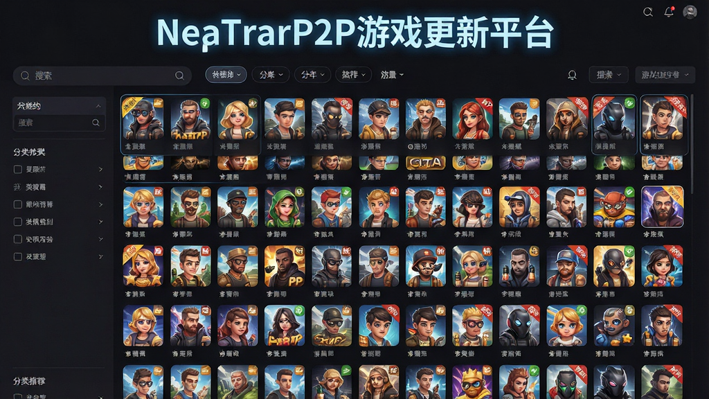 һ��չʾNetBarP2P��Ϸ����ƽ̨������Ϸ��Դ��Ľ���ͼ������Ϊ��Ϸ����ǽ�����ֲ��������ٲ����Ű棬���Ϊ��ɫģʽUI��ϸ�ڰ������ٿ���Ϸͼ���������С������򡢷���ɸѡ��ǩ�������Ƽ��Ǳ꣬���ʸ��壬���֡�NetBarP2P��Ϸ����ƽ̨���Է��������׺�ڽ��涥��������ɾ��޶���װ�Ρ�