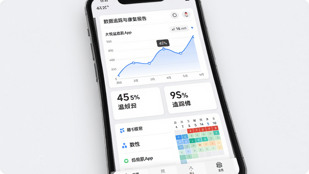 ������׼�App����׷���뿵������ҳ�棬����Ϊ�ֻ���Ļ��ʾ����ͼ������ͳ�ƿ�Ƭ������Ϊ���½ṹ�Ϸ�����ͼ�·������б����Ű�Ϊ������Ϣ�������Ϊ���ݿ��ӻ��磬ϸ�ڰ�����ɫ���ߡ��ٷֱ����֡���������ͼ�����ʸ���ɾ��޶���Ԫ��