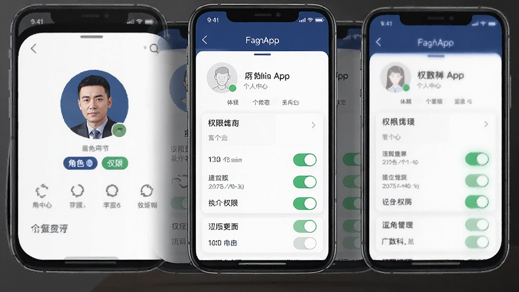 ������App����������Ȩ�޹�������ͼ���ֻ���Ļչʾ�û�ͷ�񡢽�ɫ��ǩ��Ȩ�޿����б������沼�����룬��ɫ�԰�ɫ������Ϊ�����������רҵ�������������ɾ����޶���Ԫ��