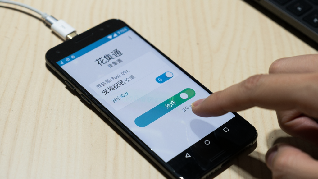 һ����׿�ֻ������������ϣ���Ļ��ʾ������ͨ����װȨ�����ý��棬�Ա���һֻ�����ڵ������������ť�������Ǽ���ǳɫ���棬���ֲ�����д��ͷ�����Ϊдʵ������ʾ��ϸ�ڰ�����ָ����Ӱ����Ļ�ϵ�Ȩ�޿��ظ߹⡢�����ϵ��ֻ�����ߣ������������ɾ����޶���Ԫ��