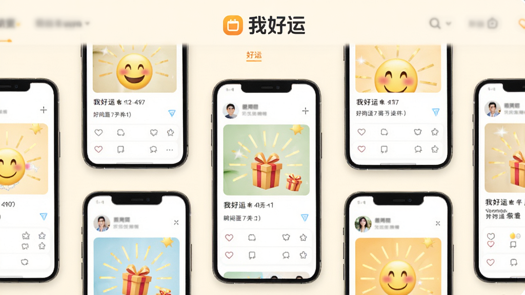 չʾ���Һ��ˡ����������������棬�����жಿ�ֻ�����չʾ��ͬ�û������ĺ���˲��ͼ�Ŀ�Ƭ������Ц�������⡢�����Ԫ�أ�������ͳһΪǳɫϵ�������С��Һ��ˡ�Logo��ʶ�������Ű����룬ϸ�ڷḻ�����ʸ��壬�ɾ�������Ԫ��