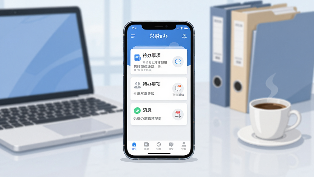 �����������һ�������ֻ�����Ļ��ʾ������e�족Ӧ�������棬��������������Ƭ����Ϣ֪ͨͼ����ײ�������������Ϊ�ִ��칫���棬�бʼǱ����ԡ��ļ�����һ�����ȣ�������ñ�ƽ������廭���ɫ�������׻�Ϊ��������������ͣ�ϸ�ڰ����������е�ͼ�ꡢ���������ֱ�ǩ�����Ŀ�Ƭ��Ӱ�����ʸ��壬����ɾ����޶���Ԫ��
