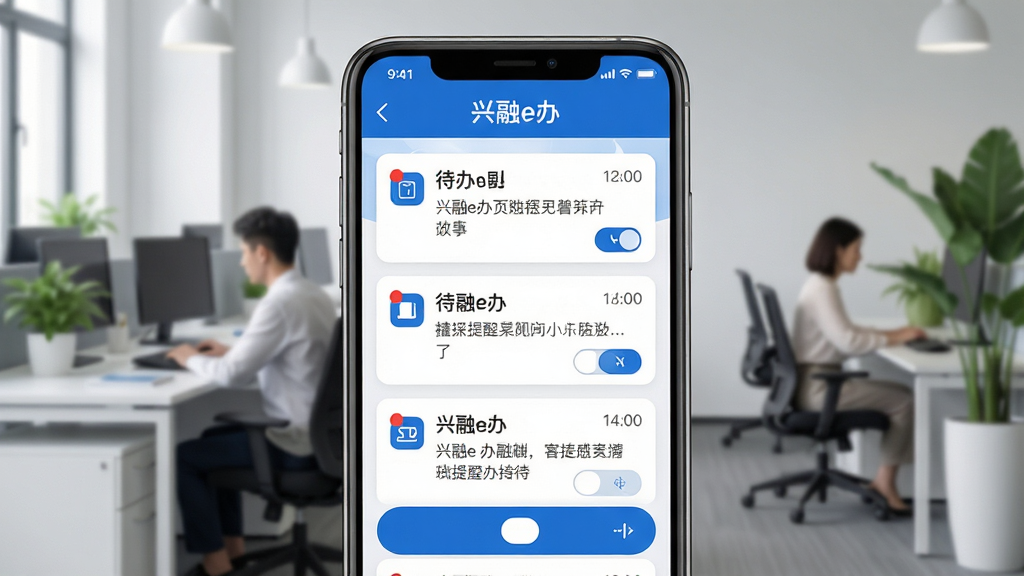 ��������Ϊ������e�족��Ϣ֪ͨ���棬�ֻ���Ļ��ʾ�������������빫�濨Ƭ����Ƭ���к�ɫδ��Բ����ʱ���ǩ������Ϊǳ��ɫ�칫��������Լ�ɼ�ͬ����λ����ֲ��������дʵUIչʾ�磬������ɫ������Ԫ������������ϸ�ڰ���֪ͨͼ�ꡢ����ժҪ������������ť�����ʸ��壬����ɾ����޶���Ԫ��
