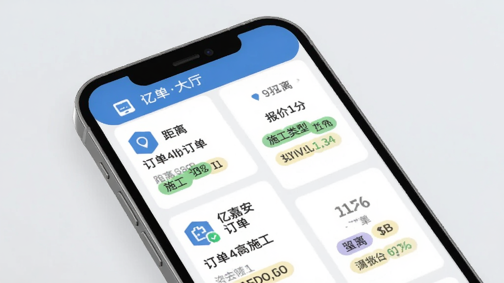 �ڼΰ�APP�����������棬����Ϊ�ֻ���Ļ��д����Ļ����ʾ�������ʩ��������Ƭ����Ƭ���о��롢���ۡ�ʩ�����͵ȱ�ǩ������Ϊ����ɫ���������룬����ִ���ƽ����ϸ��ͻ����������ͼ�꣬�����������ɾ����޶���Ԫ��