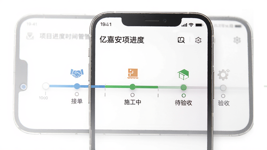 �ڼΰ�APP��Ŀ�������棬����Ϊ�ֻ���Ļ����Ļ��ʾ��Ŀ����ʱ���ᣬ�����ӵ���ʩ���С������յ�״̬�ڵ㣬����Ϊ��ɫ����������������Լ����ϸ��չʾ��������״̬ͼ�꣬�����������ɾ����޶���Ԫ��