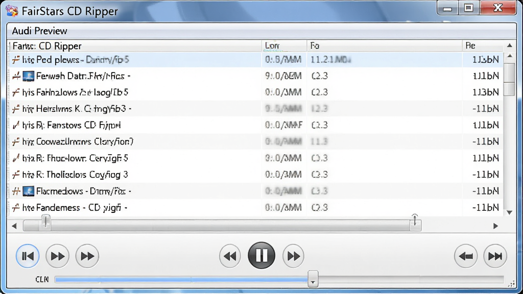 һ��չʾ FairStars CD Ripper ��ƵԤ�����Ž����ͼƬ������������������ʾCD��Ŀ�б��Ͳ��ſ��ư�ť�������������߶������Ϊ�������Ž���дʵ���ϸ�����������ʸɾ����޶���Ԫ��