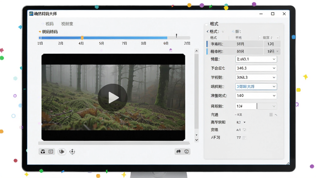 确然转码大师软件主界面,展示视频转码进度条与格式选择面板,主体为电脑屏幕中的软件窗口,布局清晰,排版整洁,风格为现代科技感,细节包含视频缩略图与参数选项,画质高清,干净,无多余元素