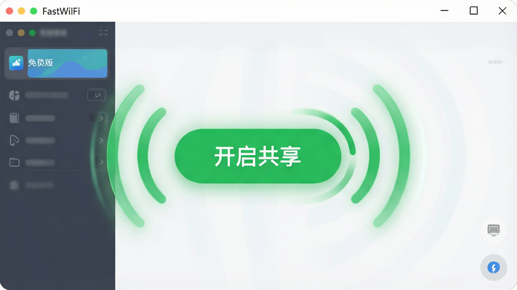 һ��չʾFastWiFi ��Ѱ�һ�������ȵ㹦�ܵ�ͼƬ��������������������һ����Ŀ����ɫ������ť����Χ�����Ŵ����źŷ���Ĳ���ͼ�꣬���ּ�࣬�Ű��԰�ťΪ���ģ����Ϊ��ƽ����ƣ�ϸ�ڰ�����ť�ϵ����֡������������Ͷ�̬��Ч�����ʸ��壬�ɾ����޶���Ԫ��