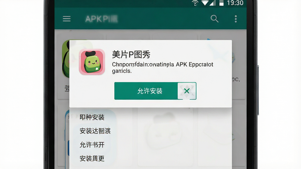 һ��չʾ��׿�ֻ���װAPK�ļ��Ľ����ͼ���������ֻ���Ļ����Ļ����ʾ����ƬPͼ�㡱��װȷ�ϵ���������Ϊ�м䰲װ��ʾ���·���ʾȨ���б����Ű��࣬���Ϊ��׿ԭ��ϵͳUI��ƣ�ϸ�ڰ�����������װ����ť��Ӧ��ͼ�꣬���ʸ��壬�ɾ����޶���Ԫ��