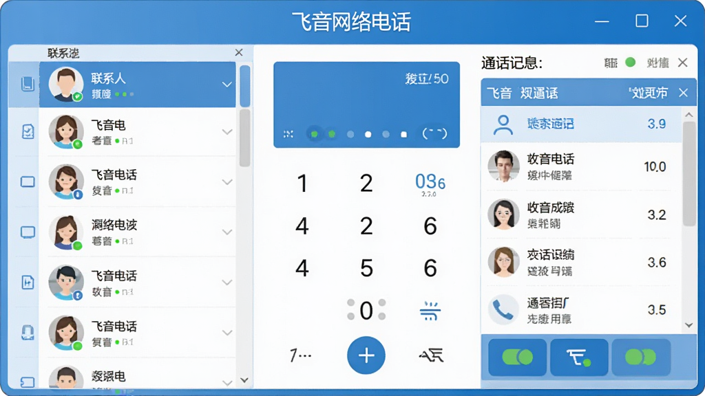 ��������绰����������չʾ������Ϊ���д��ڲ��֣����Ϊ��ϵ���б����Ҳ�Ϊ��������ͨ����¼��������ʾ�������ơ���������绰�����������������ɫ����ƽ����Ʒ�񣬽���ɾ����࣬ϸ�ڰ��������İ�ťͼ����״ָ̬ʾ�ƣ����廭�ʣ��޶���Ԫ��