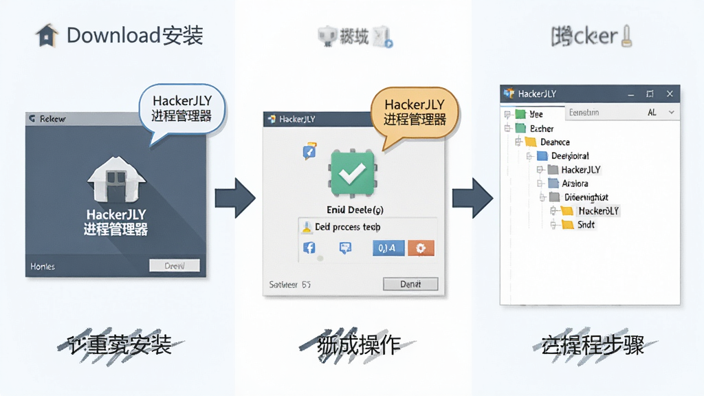 һ��չʾHackerJLY ���̹��������ֲ��������ʾ��ͼ�������Ϊ�������������ʾ���ذ�װ���棬�м�չʾ�Ҽ��������̵Ĳ������Ҳ���ֽ�������ͼ�����岼��Ϊ��������ͼ�����Ϊ��ƽ���̳̲�ͼ��ϸ�ڰ���