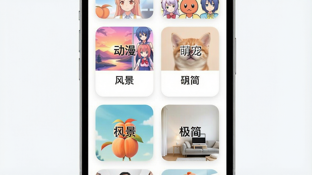 һ��չʾ������ֽApp��ֽ����ҳ�����ͼ������Ϊ�ֻ���Ļ�ڳ��ֶ����ֽ���࿨Ƭ����Ƭ�Ϸֱ��ע���羰�������������ȳ衱�����򡱵�����������Ϊ�����������У��������������ϸ���Ͽ�ƬԲ����͡���ͼɫ�ʱ������������������ʸ��壬����ɾ����޶���Ԫ��