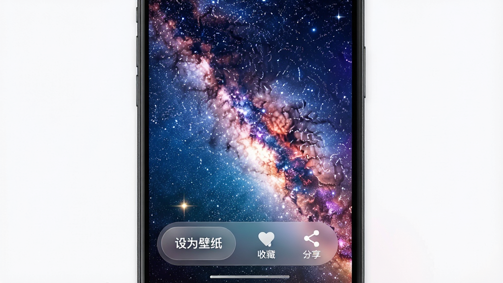������ֽApp��ֽԤ�������ý�����ͼ������Ϊ�ֻ���Ļȫ��չʾһ��Ψ���ǿձ�ֽ���ײ���������Ϊ��ֽ����ť�͡��ղء���������ͼ�꣬����Ϊȫ������ʽ�����Ψ���λã�ϸ���ϰ�ť�а�͸��ë����Ч������ֽɫ�ʲ�ηḻ�����ǹ��׺�����ʸ��壬����ɾ����޶���Ԫ��