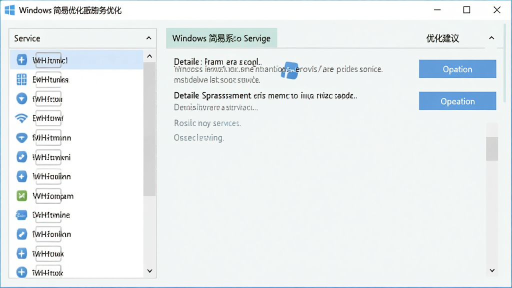 Windows �����Ż�ϵͳ�����Ż������ͼ������չʾ�����б����Ż������ǩ�����沼�ַ������������Ϊ���������б����Ҳ���ʾ��ϸ˵���������ť�������ˬ��࣬��ɫ��ͣ����ʸɾ����޶���Ԫ��