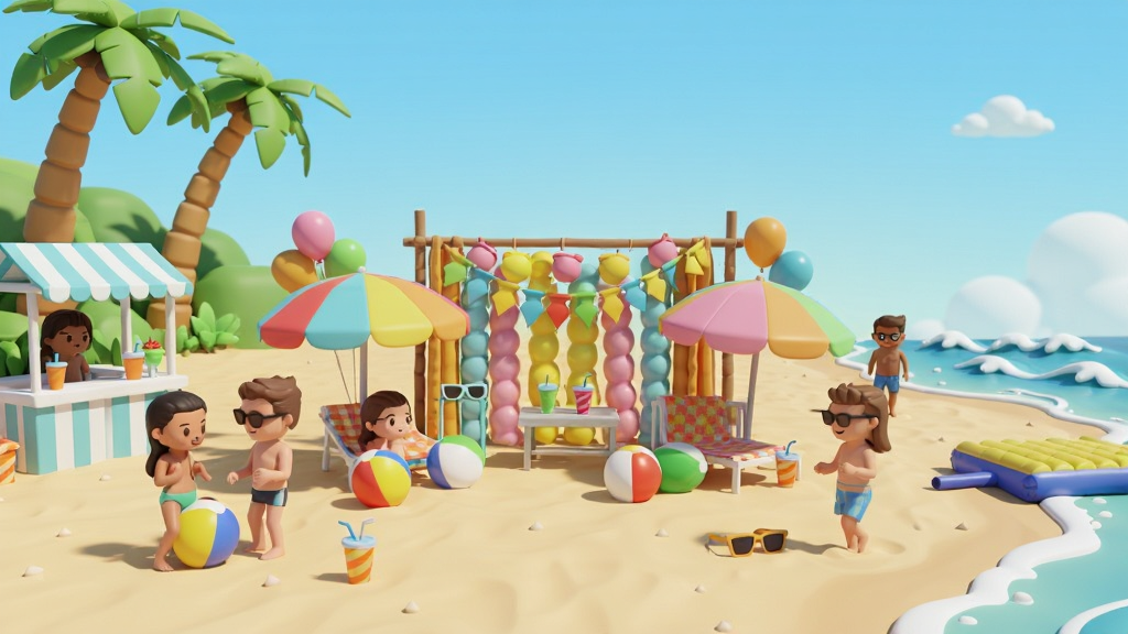 ��������ΪһƬ�������ĵ�����ɳ̲������ڷ���ɫ�����޵��ɶ�װ��������ɡ�������ͨ���Ľ�ɫ����ɳ̲�ϻ�����Ϸ�����沼�ֲ��ú���ȫ����ͼ�����ΪҬ����������̯���Ҳ�Ϊ�����븡�ţ������Ű��������£����Ϊ������õĿ�ͨ��Ⱦ��ϸ�ڰ�����ɫ����ɳ̲��ī���������������������ɾ��������в������κ����֣��޶���Ԫ��
