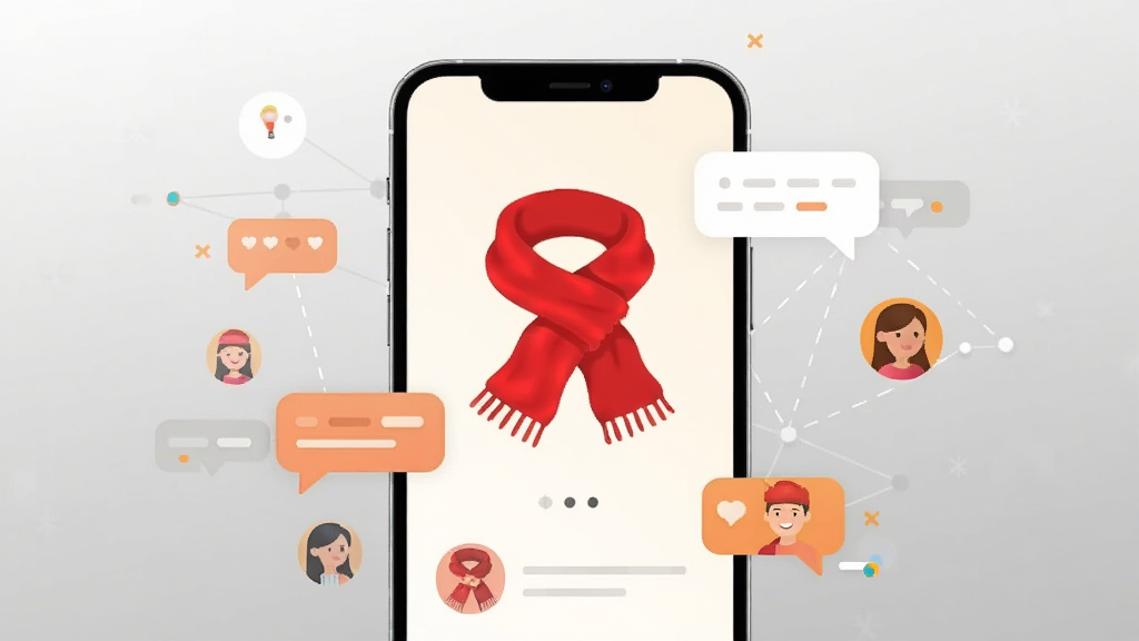 ����������һ�����������ֻ����ֻ���Ļ������ʾ�ź�Χ��(Red Scarf)Ӧ�õ������棬�������ůɫ����ƣ��Ϸ�����Ŀ�ĺ�ɫΧ����״Logo���ֻ���ΧƯ���ż�����Լ���������ݺ��û�ͷ��ͼ�꣬�����Ż�Ծ���罻��������������͵�ǳ�ҽ��䣬��׺��΢С�������߷��š�������Ϊ��ƽ��UIչʾ���ϸ�����������ʸɾ����޶���Ԫ�أ��ʺ���Ϊ����վ����Ԥ��ͼ��