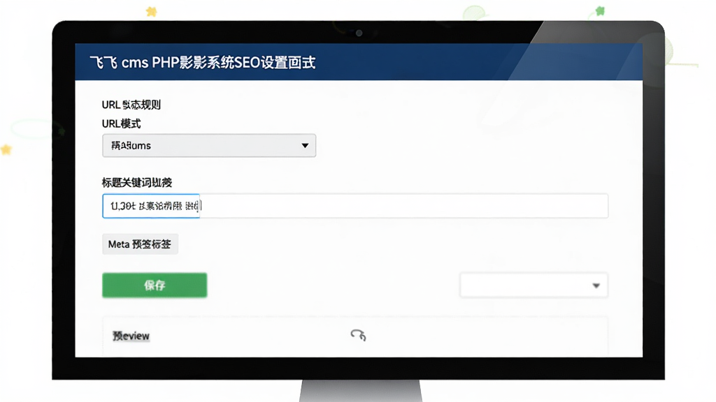 �ɷ�cms PHPӰ��ϵͳSEO������壬����Ϊ������Ļ�ϵ�α��̬������Meta��ǩ���ý��棬���ְ���URLģʽѡ�񡢱���ؼ�������򡢱��水ť��Ԥ�������Ű���������Ϊ��Լ����磬ϸ�ڰ�������ɫ���⡢��ɫ����������ɫ���水ť�����ʸ��壬�ɾ����޶���Ԫ��