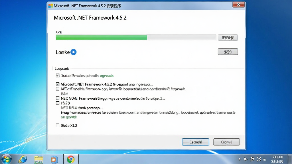 һ��չʾ Microsoft .NET Framework 4.5.2 ��װ���̵ĵ�����Ļ��ͼ���ͼƬ����������ʾ��װ�򵼴��ڣ�����Ϊ��Microsoft .NET Framework 4.5.2 ��װ���򡱣��������н������͡����ڰ�װ��������������Windows���棬���½���ϵͳ����ͼ�꣬������Ϊ��ʵ���������ͼ��ϸ�ڰ�����ť����ѡ������Э���ı�����������������ɾ����޶���Ԫ�ء�