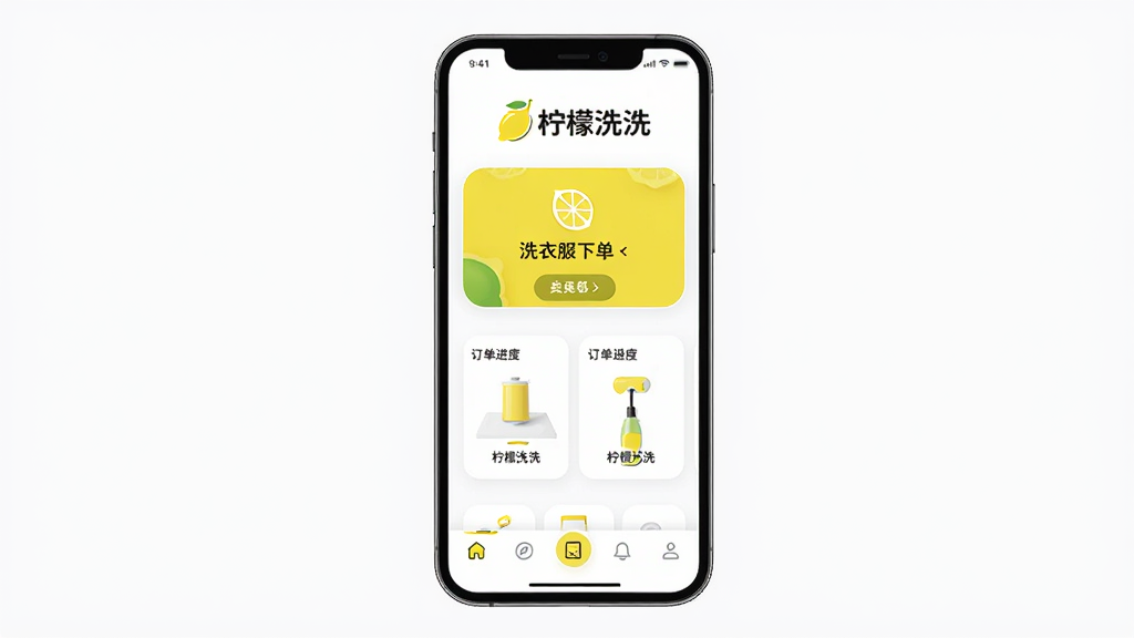 ����ϴϴ�ֻ�Ӧ�ý���չʾ������Ϊһ�������ֻ�����Ļ����ʾ����ϴϴAPP��ҳ���Ϸ�������ϴϴ���ֱ�ʶ���м���ϴ�·����µ���ںͶ������ȿ�Ƭ���·��ǵ����������־��У��Ű��࣬���Ϊ�ִ���ƽ��UI��ƣ�ϸ�ڰ�����������ɫ��׺��ͼ��Բ���������������ʸ��壬�ɾ����޶���Ԫ��