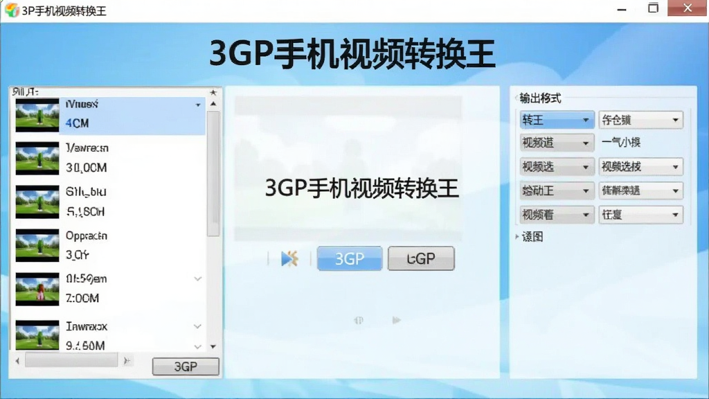 һ��3GP�ֻ���Ƶת�����������������ͼ�����������Ǽ���ת��������壬�����ʾ��Ƶ�ļ��б����Ҳ�չʾ�����ʽѡ�����򣬱���Ϊǳ��ɫ���䣬���������¸ɾ������������ֱ�ע��3GP�ֻ���Ƶת�����������������޶���Ԫ��