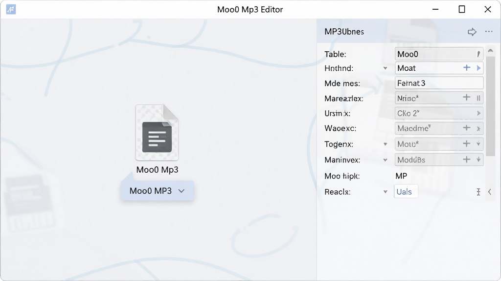 Moo0 Mp3��Ϣ�༭�����������棬չʾ�û�������קMP3�ļ������������У��Ҳ�༭���������ʾ�����ǩ�ֶΣ������񼫼���ɫ��ͣ���������ֱ�ۣ�ϸ�ڷḻ�����廭�ʣ��ɾ��޶���Ԫ��